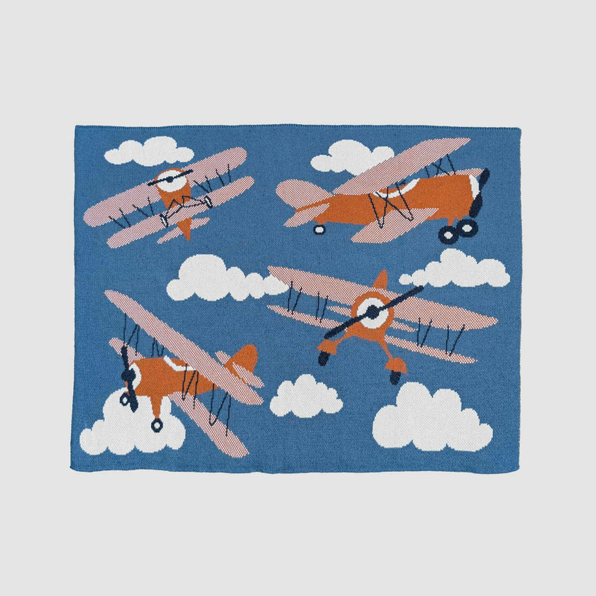 Baby Cotton Knit Blanket - Planes