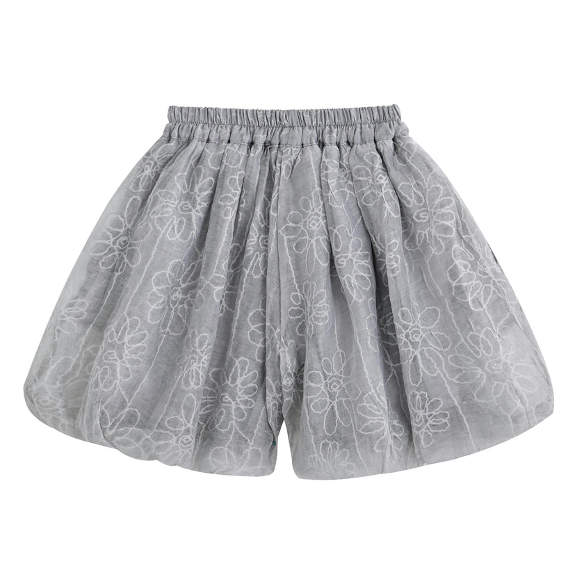 Gray Floral Embroidered Short Set