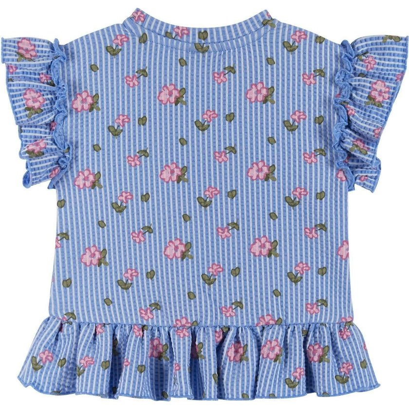 Infant Girls Knit Seersucker Top & Pant Set | Blue Floral