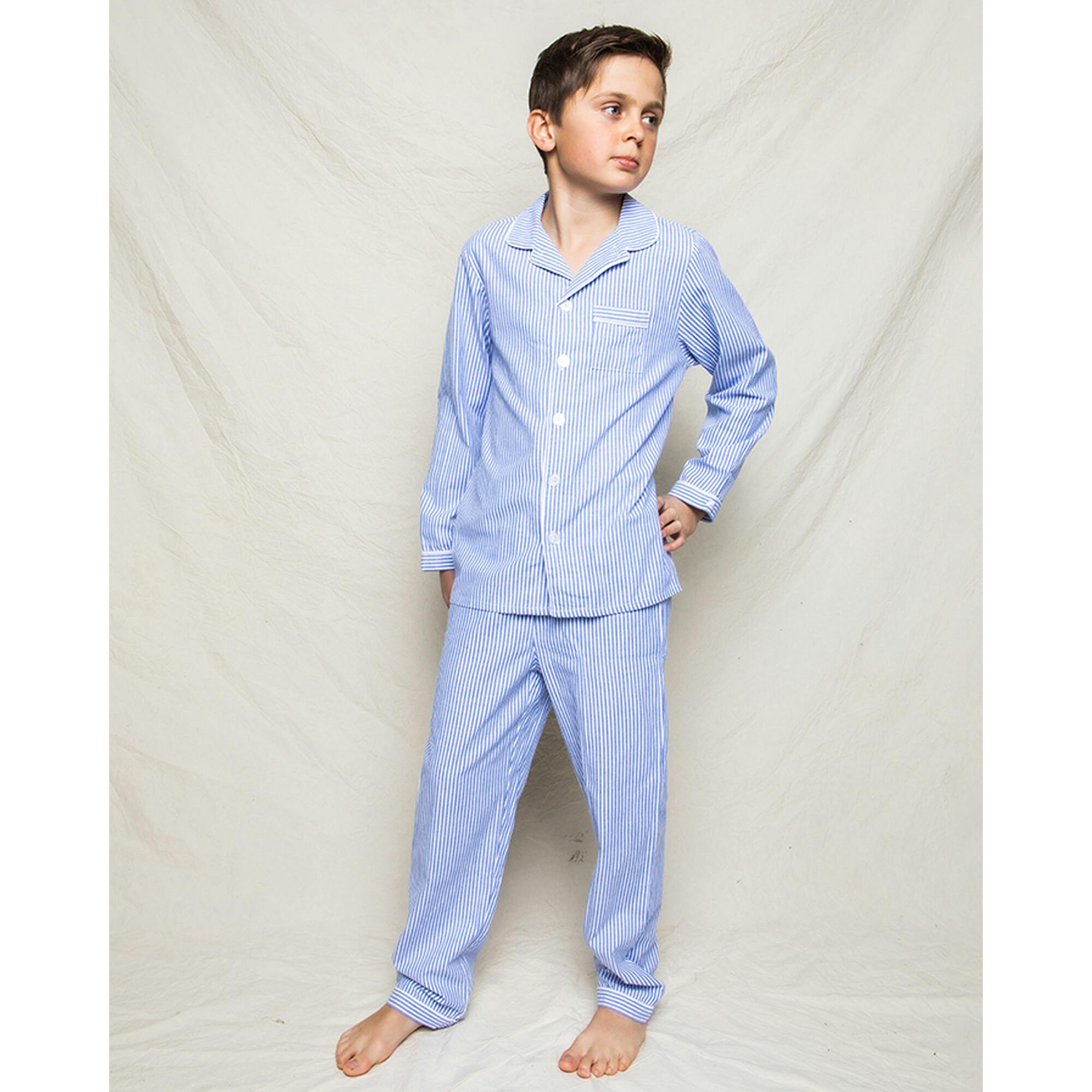 Kid's Twill Pajama Set in French Blue Heritage Stripe