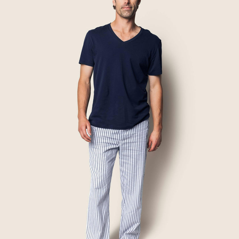 Men's Twill Pajama Pants in Navy French Ticking