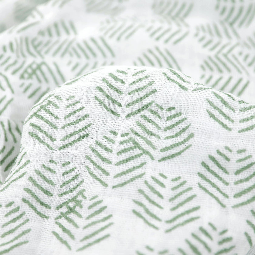 Cotton Muslin Swaddle Blanket - Leaf Motif