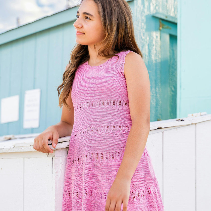 Cali Crochet Flare Summer Beach Dress - Pink