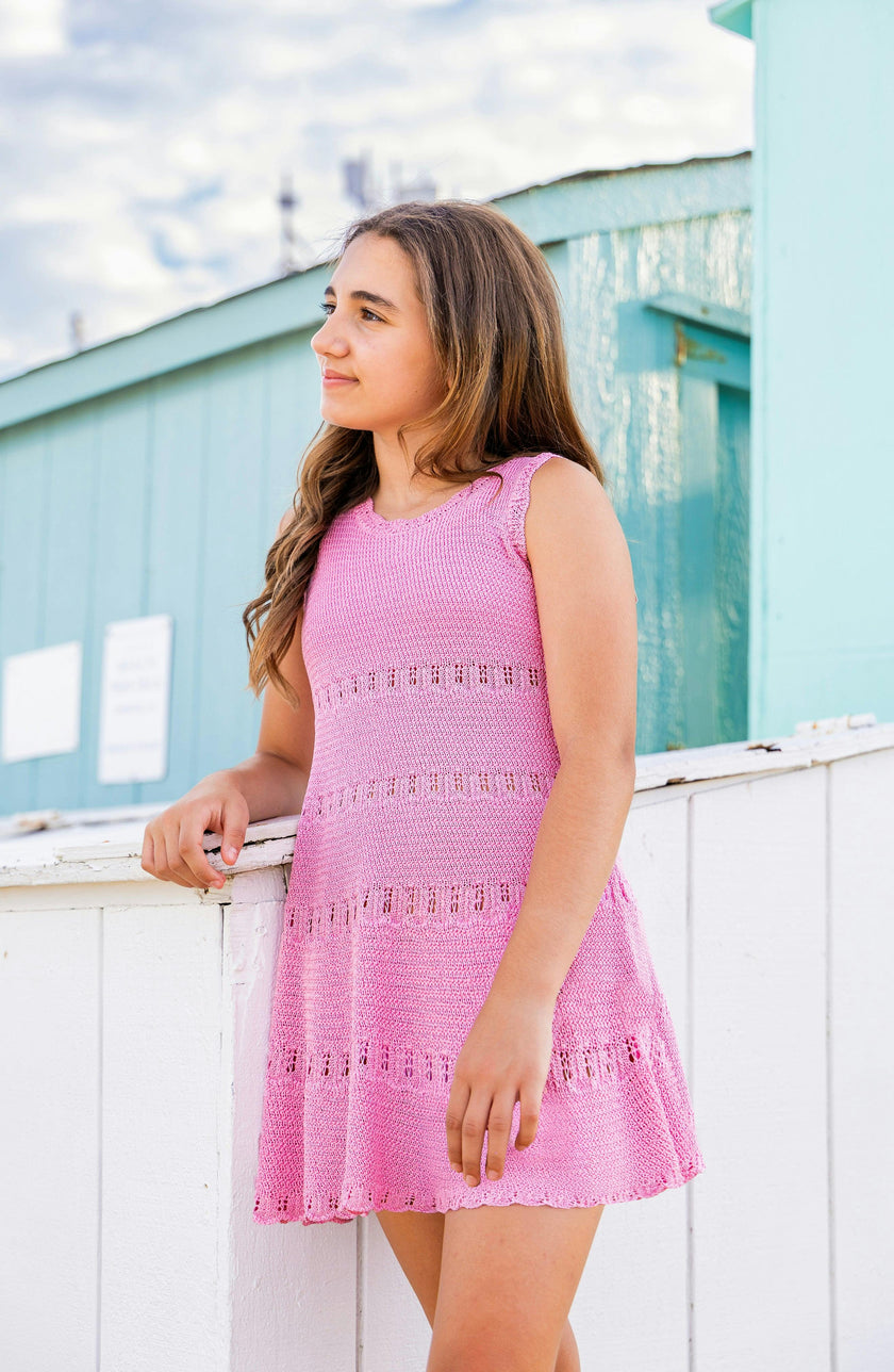 Cali Crochet Flare Summer Beach Dress - Pink