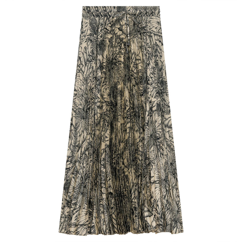 Accordian Pleated Printed Chiffon Midi Skirt