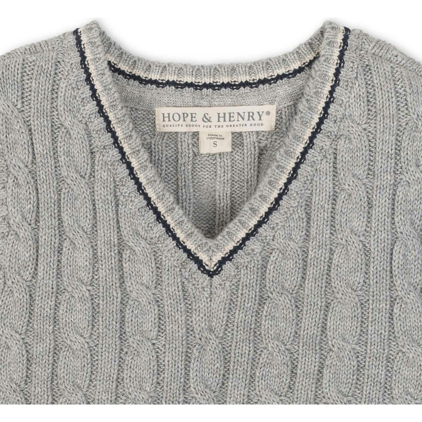 Organic V-Neck Cable Sweater Vest, Grey