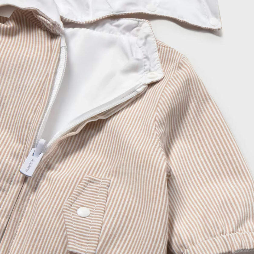 Beige Striped Hooded Jacket