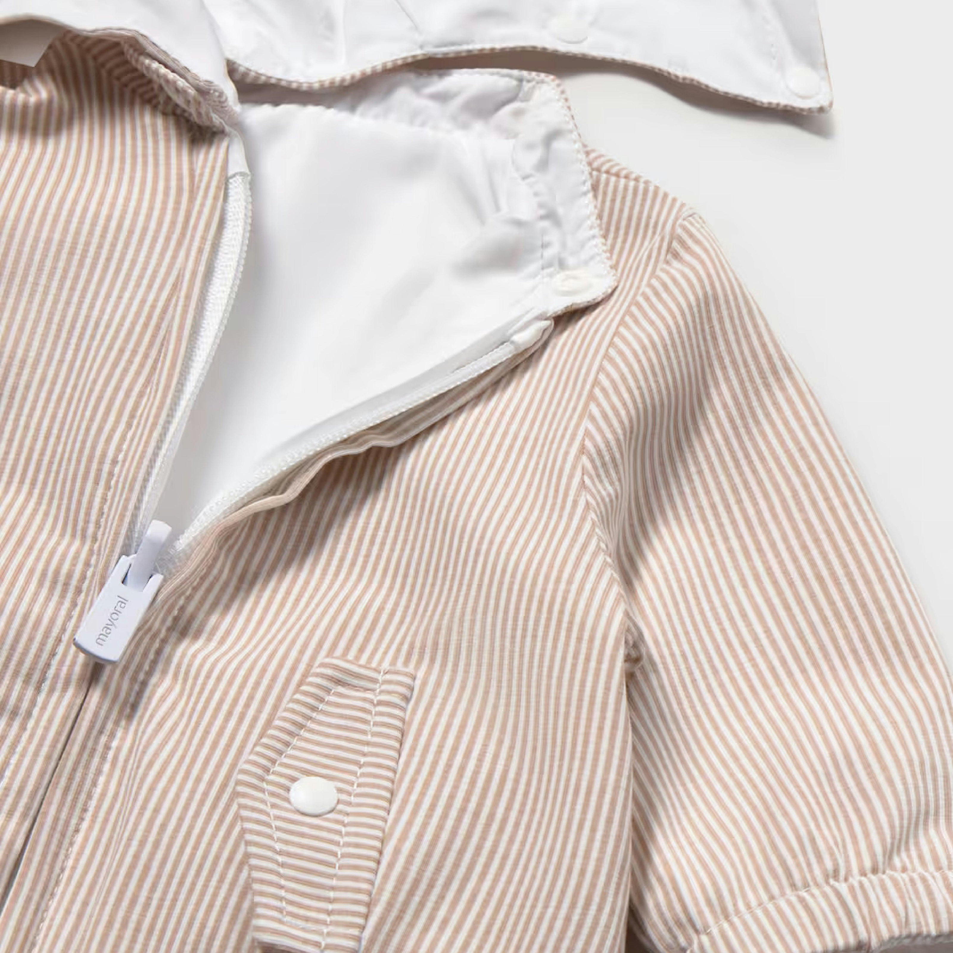 Beige Striped Hooded Jacket