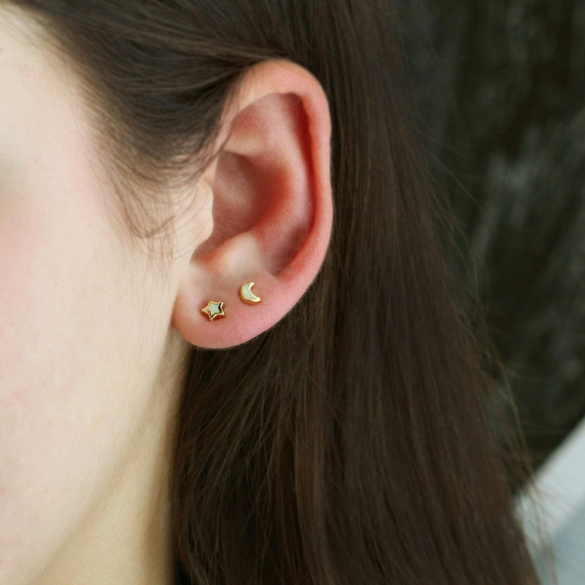 Opal Star Moon Stud Earrings