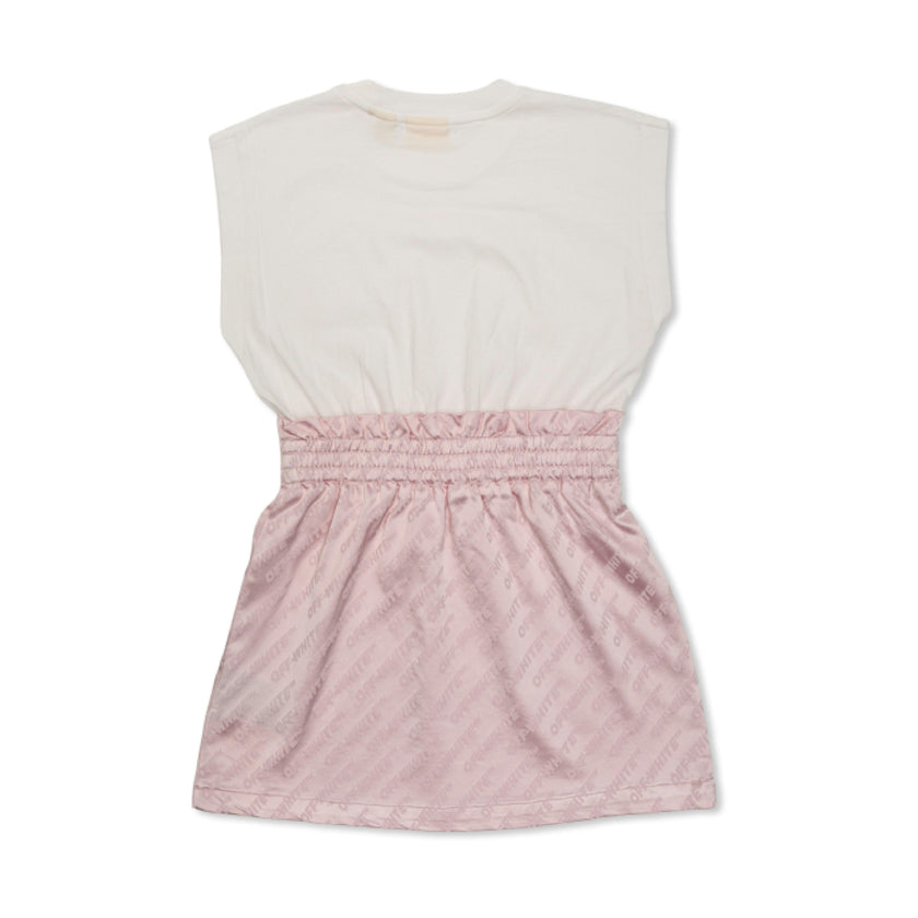 Pink Jacquard Off Satin Mix Dress