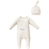 Cream Hippo Graphic Babygrow & Hat