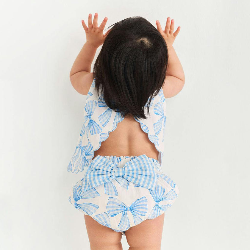 Edda Bamboo Challis Scallop Top Bow Bummie Set