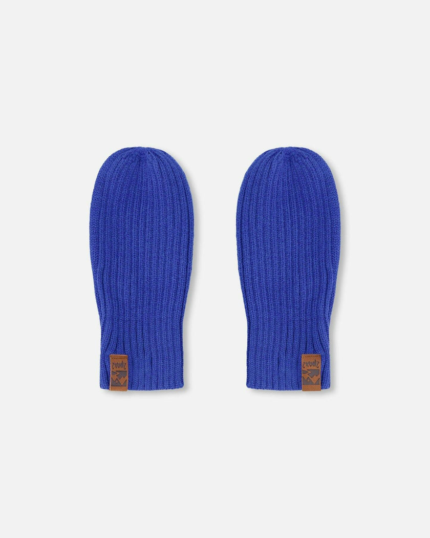 Ribbed Knit Mittens Royal Blue