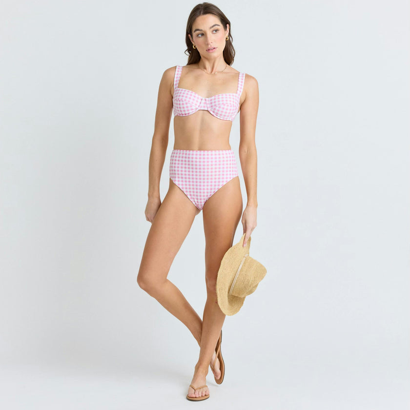 women's blush gingham cup bikini top