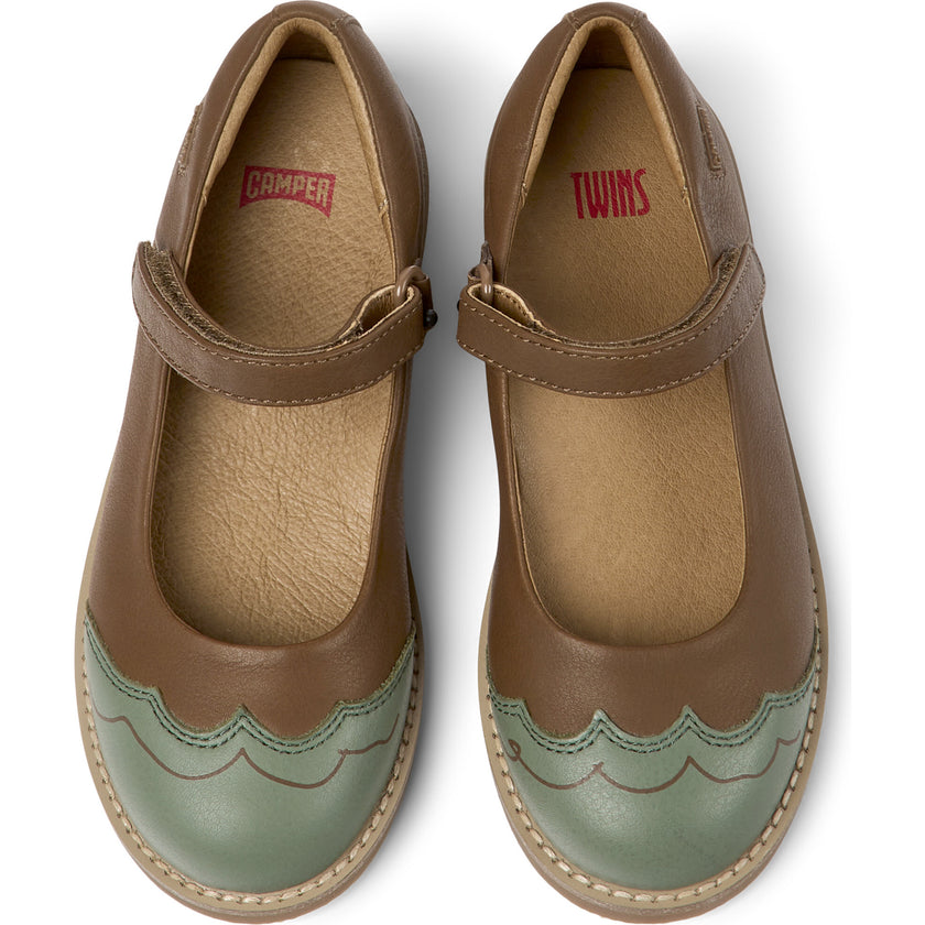 Savina Twins Leather Strap Ballerinas, Brown