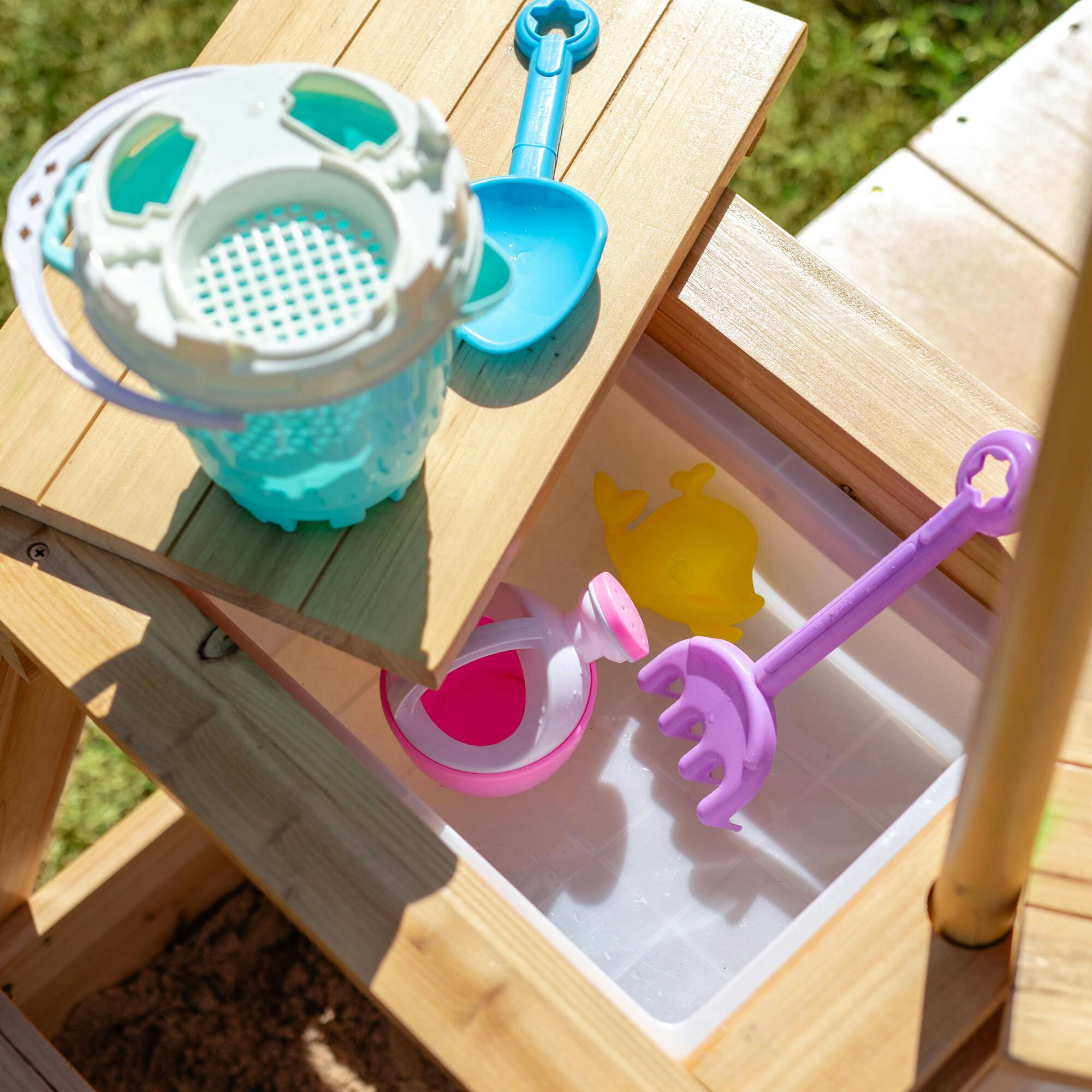 Teamson Kids Sorrento Wooden 2-in-1 Picnic Table with Sandbox & Umbrella