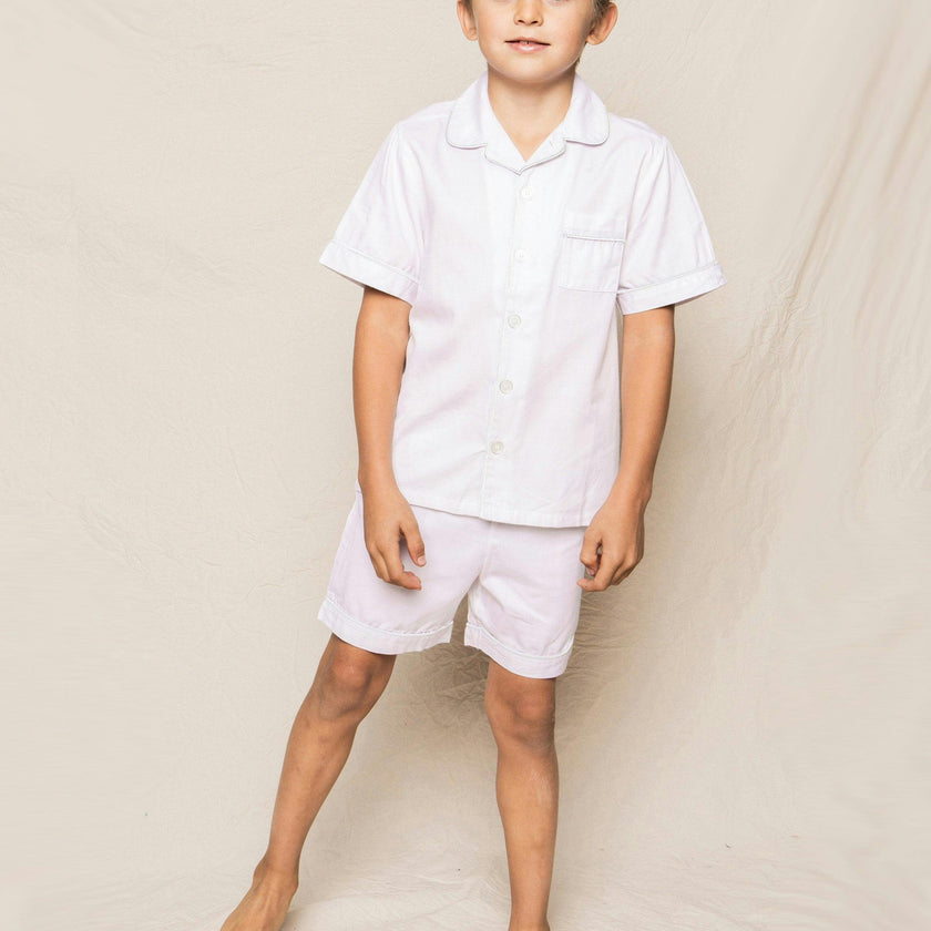 Kid's Twill Pajama Short Set in White