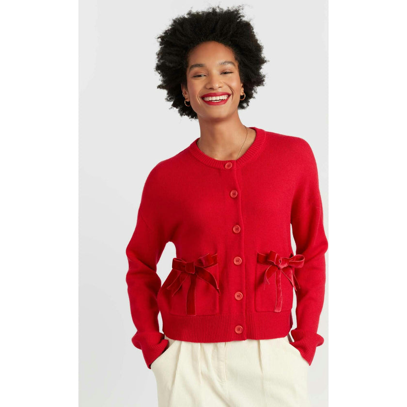 Wool-Cashmere Velvet Bow Cardigan