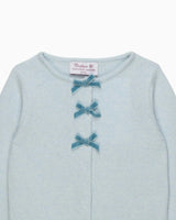 Baby Velvet Bow Cardigan in Pale Blue