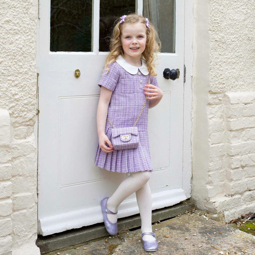 Lavender Tweed Cross Body Bag