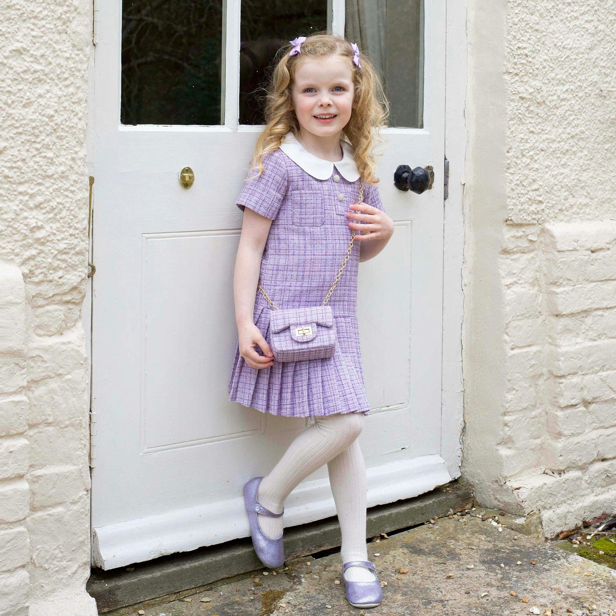 Lavender Tweed Cross Body Bag