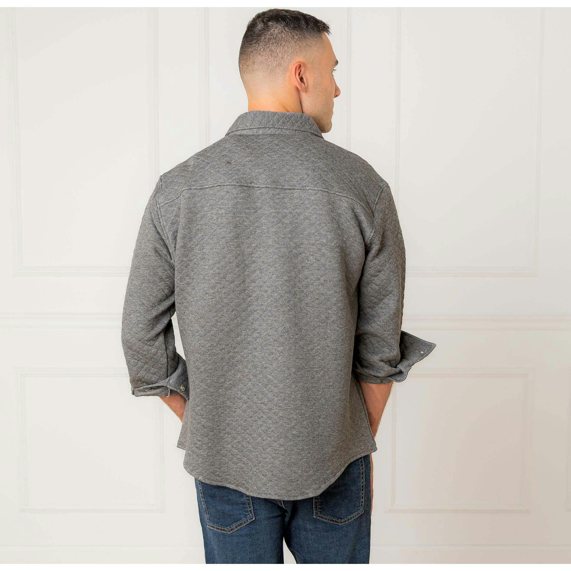 Men's Long Sleeve Quilted Shirt Jacket, Grey