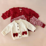 Bow Cardigan, Cream/Red