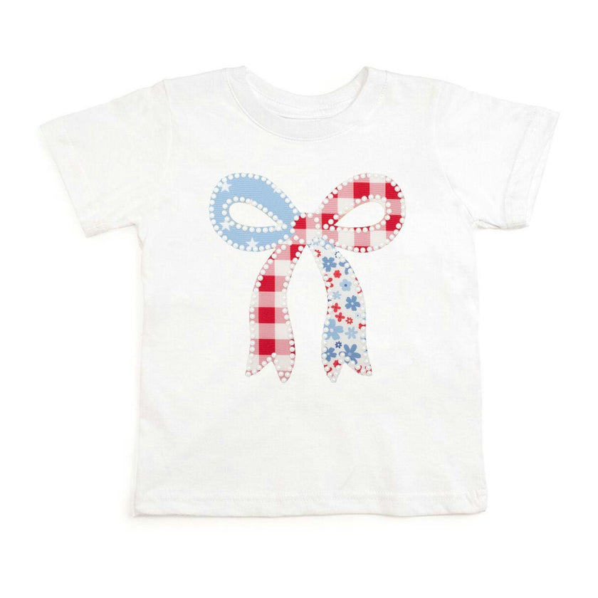 Patchwork Bow Patch Short Sleeve T-Shirt - White