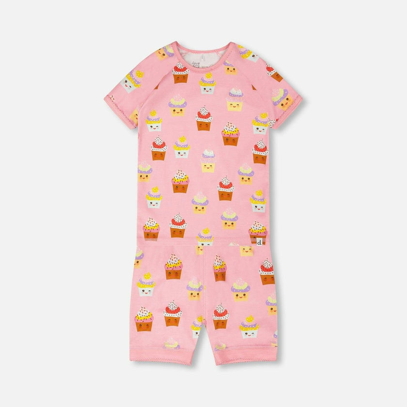 Organic Cotton Two-Piece Pajamas Set Pink Cupcake Print