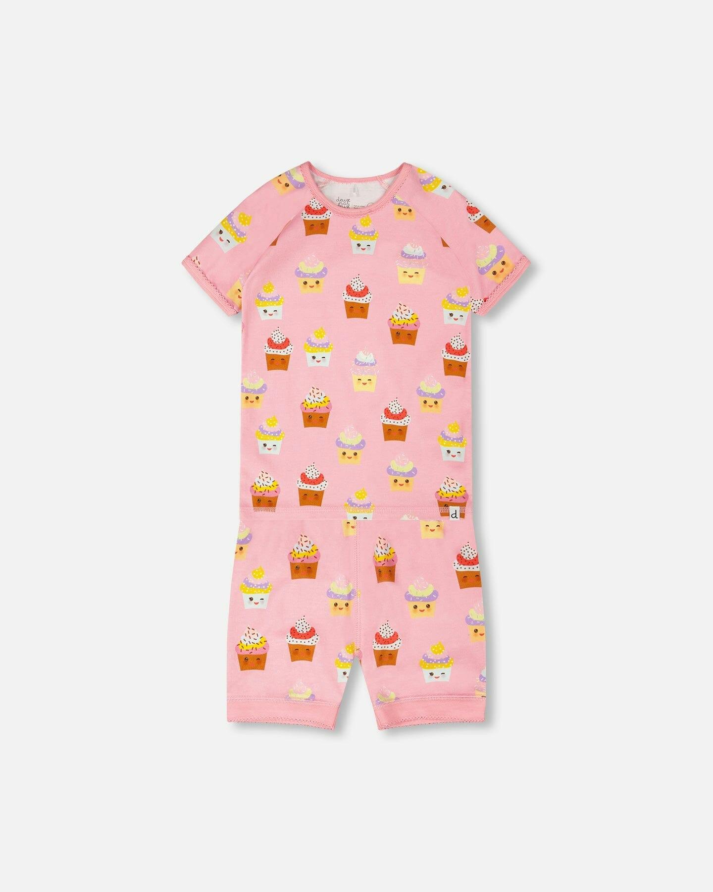 Organic Cotton Two-Piece Pajamas Set Pink Cupcake Print