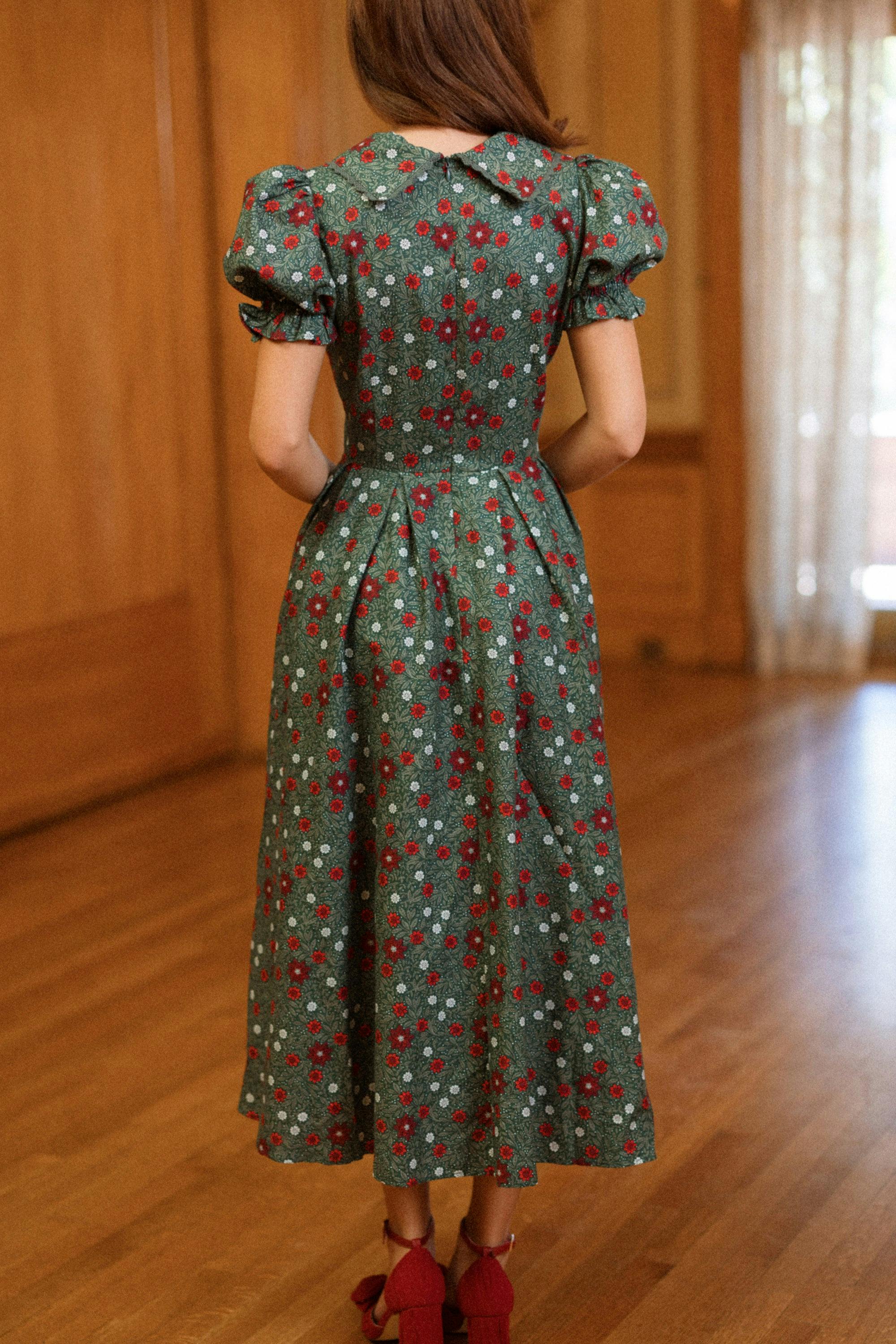 Sophia Dress in Evergreen Merry Ditsy