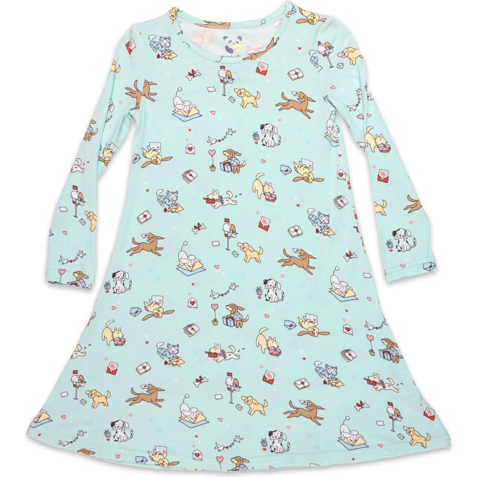 Valentines Pups Bamboo Girls' Long Sleeve Dress
