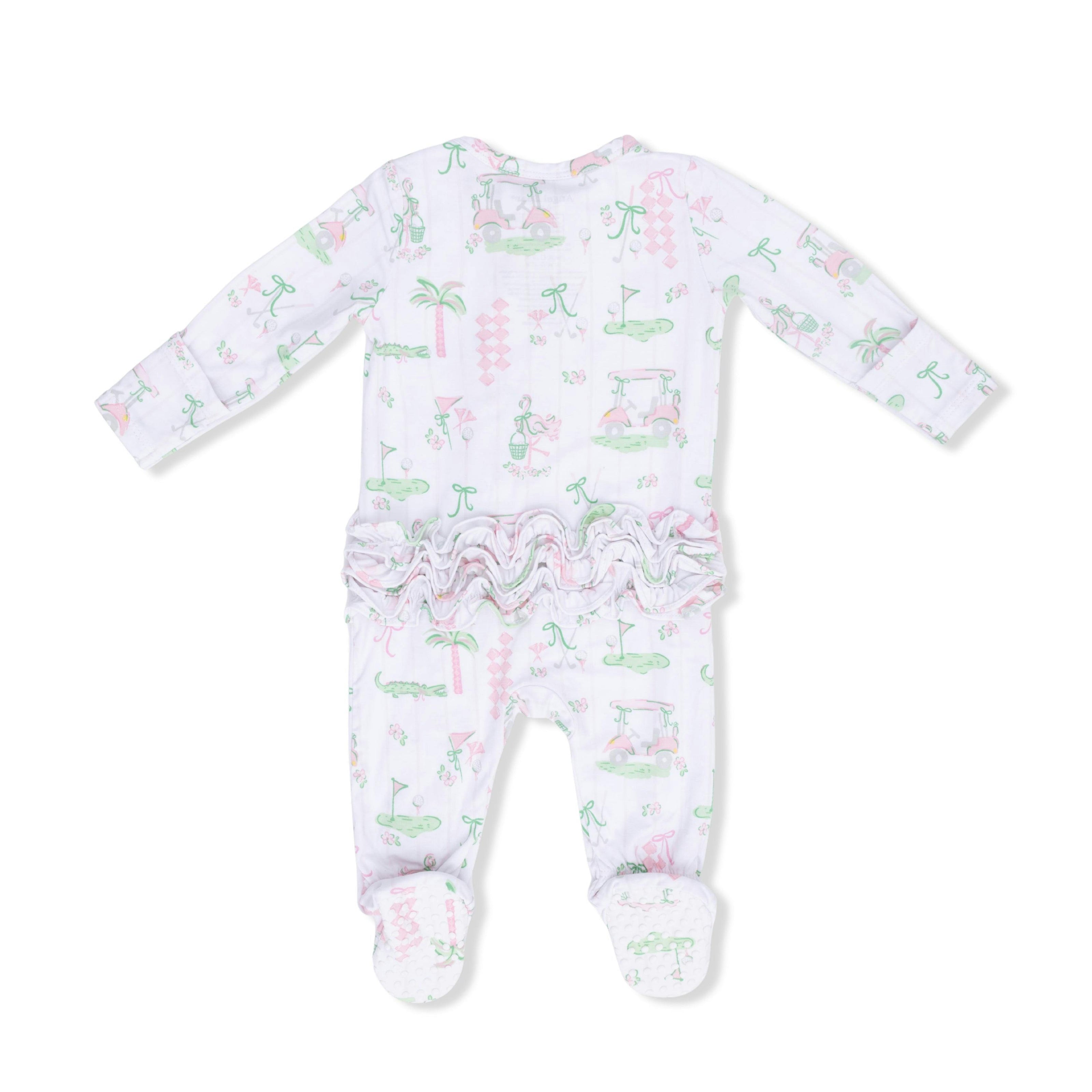 Pretty Golf - 2 Way Ruffle Back Zipper Footie & Bandana Bib Set