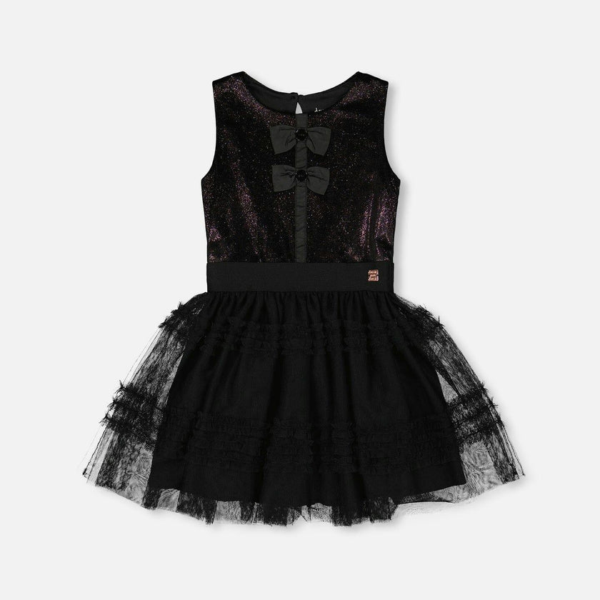 Sleeveless Bi-Material Velour and Mesh Dress