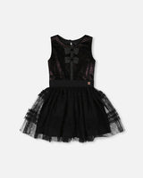 Sleeveless Bi-Material Velour and Mesh Dress