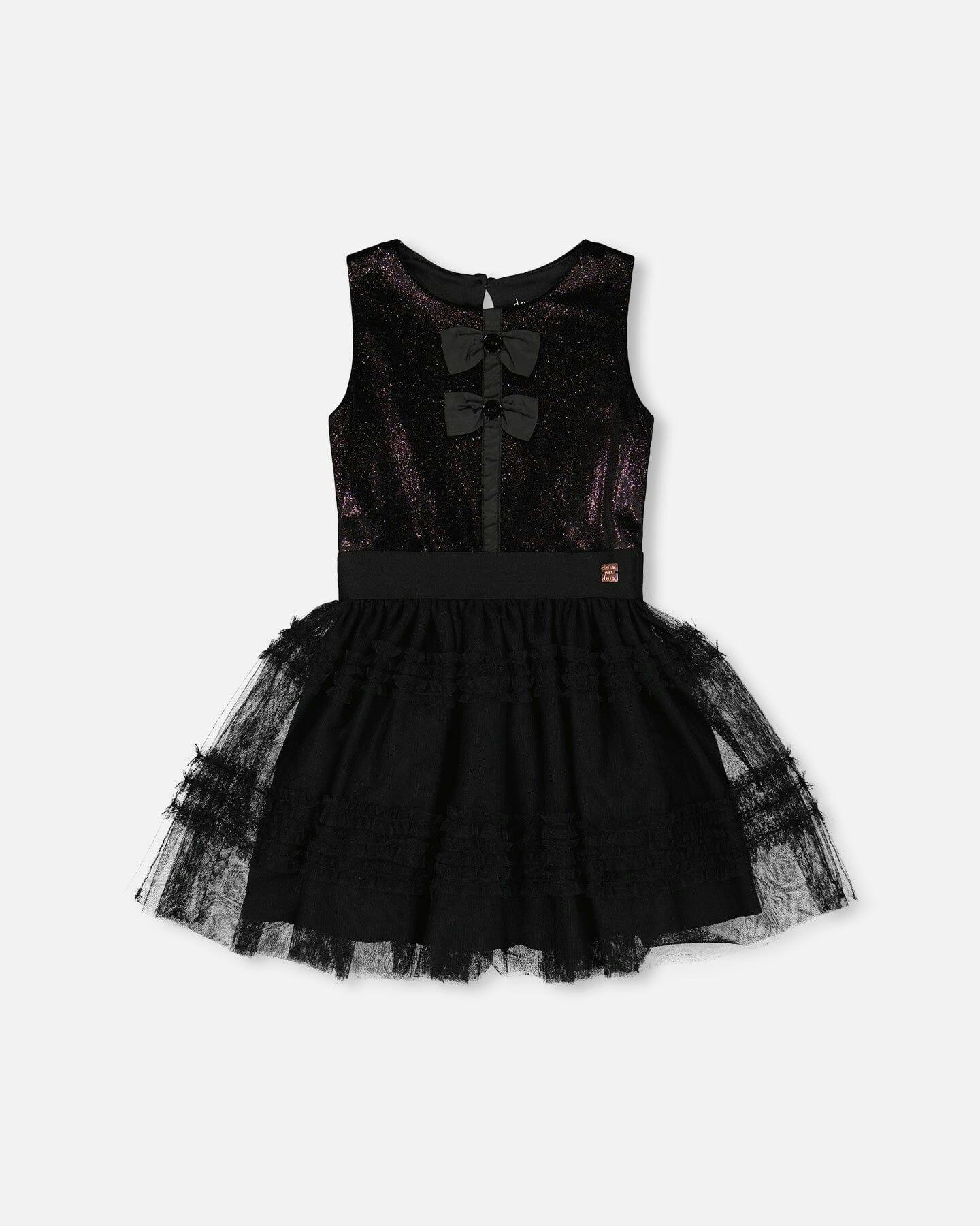Sleeveless Bi-Material Velour and Mesh Dress