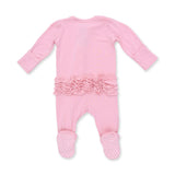 Solid Candy Pink - 2 Way Ruffle Back Zipper Footie