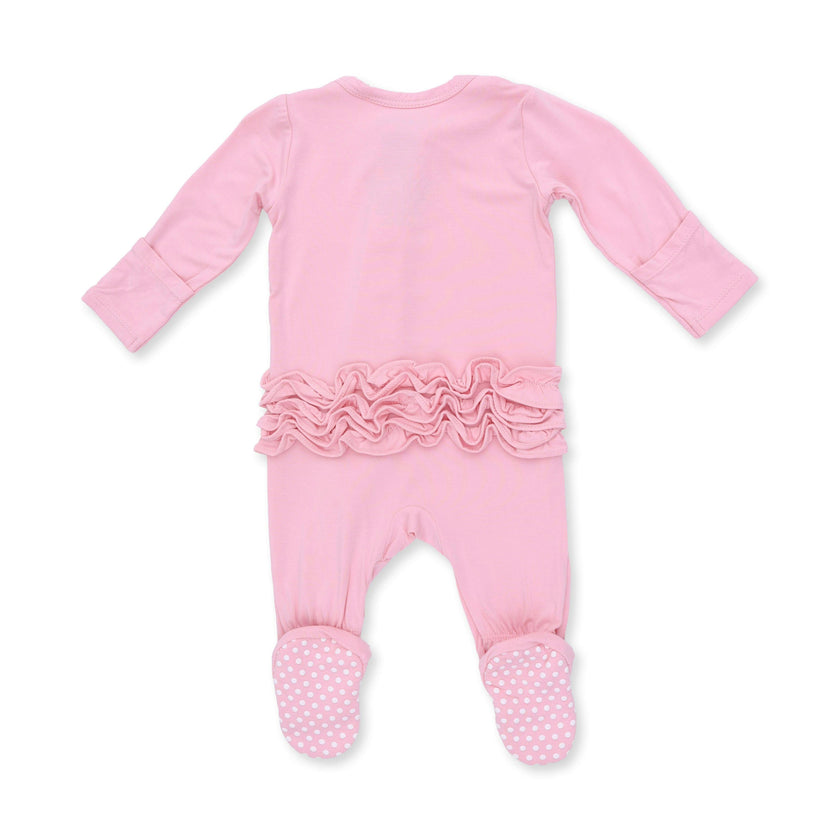 Solid Candy Pink - 2 Way Ruffle Back Zipper Footie