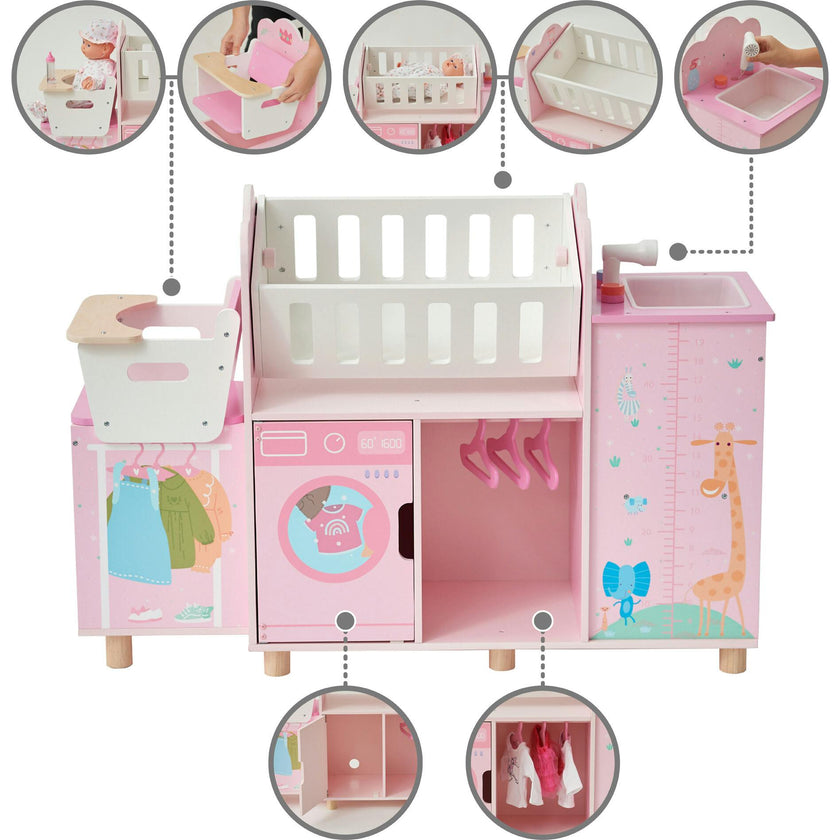Olivia's Little World Amanda 6-in-1 Doll Nursery Station - Baby Pink