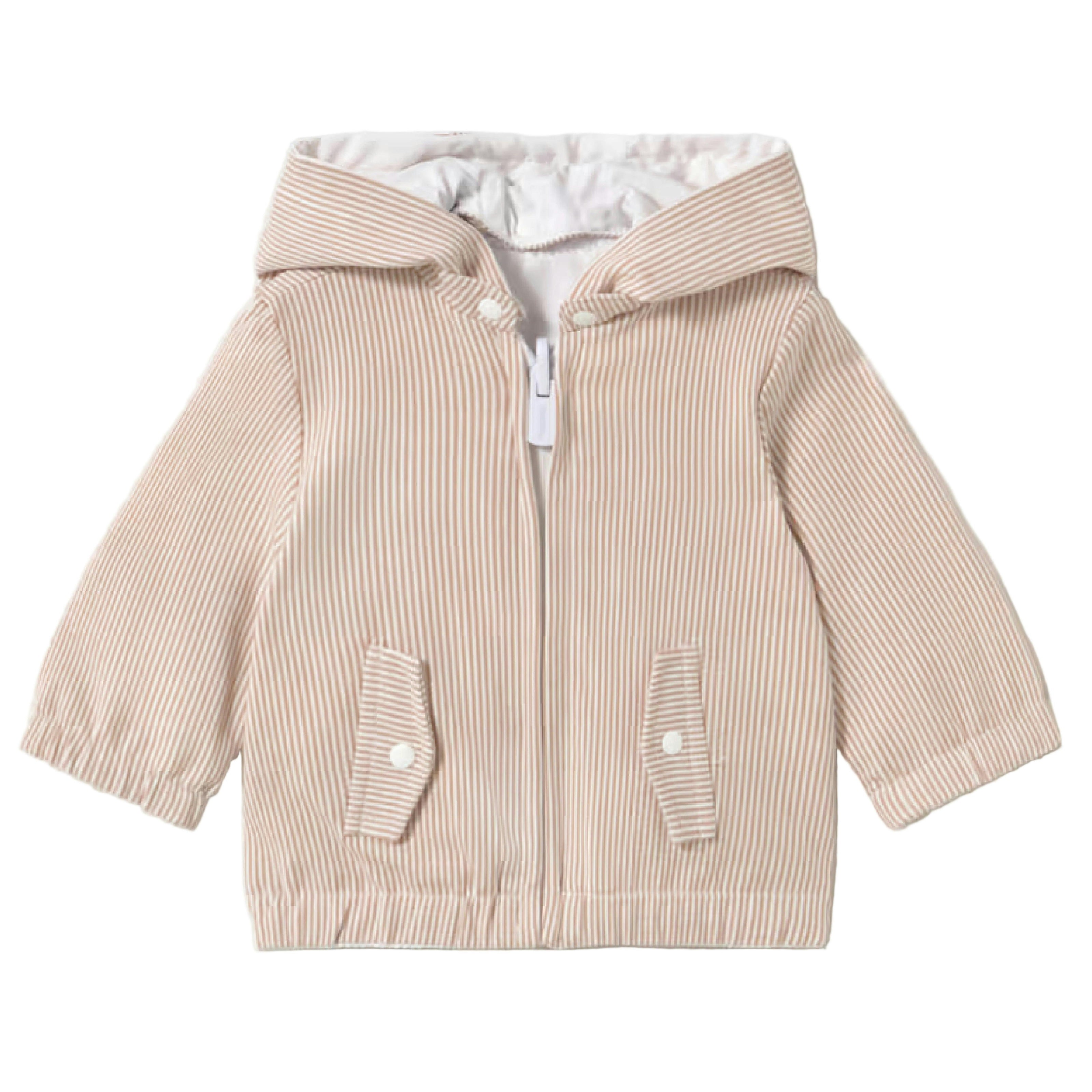 Beige Striped Hooded Jacket