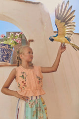 BIRDS EMBROIDERED TOP PEACH