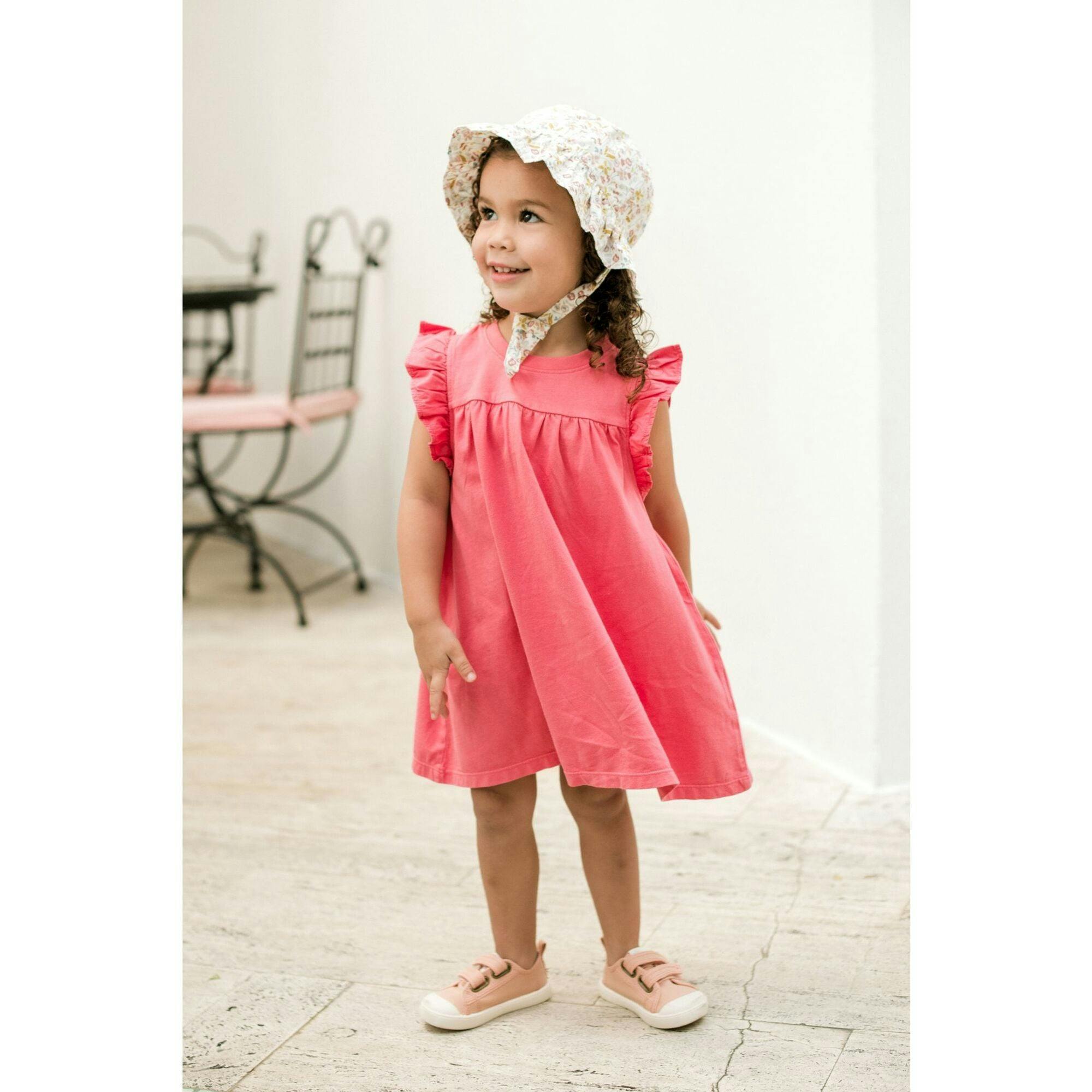 Garment Dye Ruffle Dress, Red