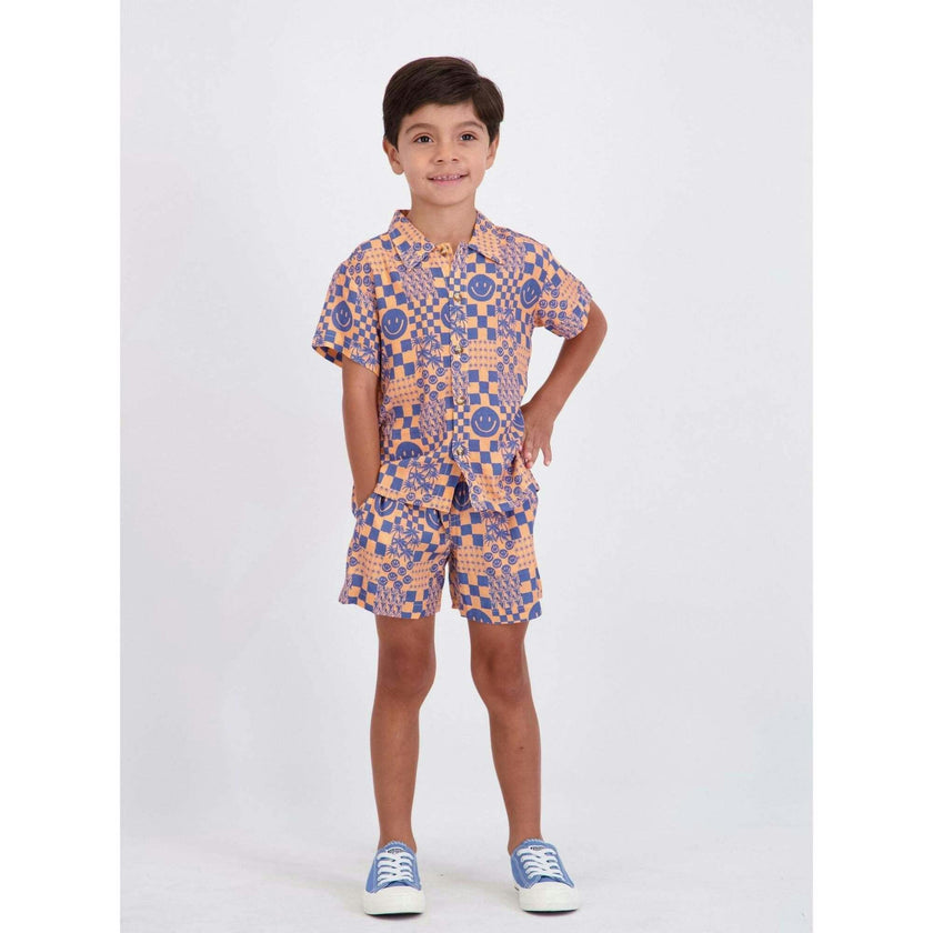 Boys Synthetic Viscose Matching Set | Geometric Smiley