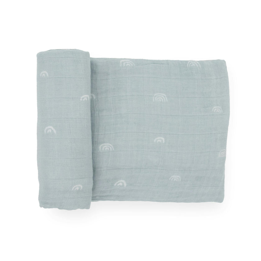 Cotton Muslin Swaddle Blanket - Blue Rainbow
