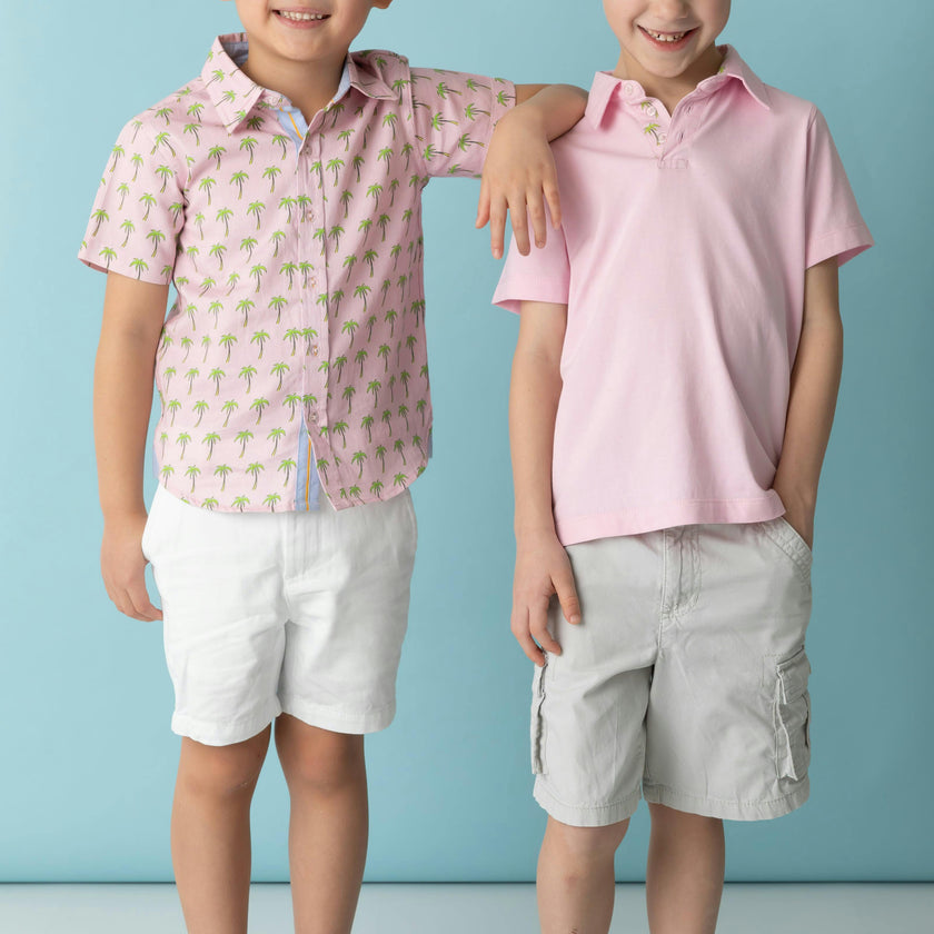 Pink with Palms Trim Polo