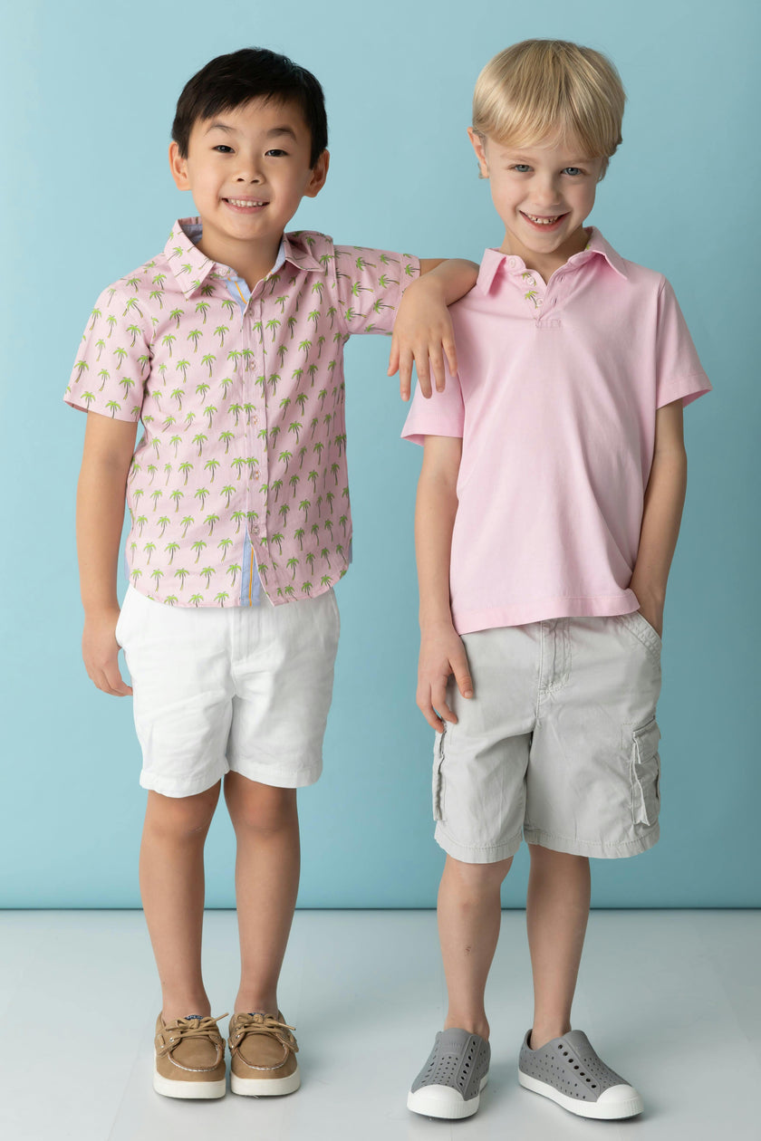Pink with Palms Trim Polo