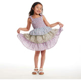 Kids Color Blocked Floral Tiered Dress