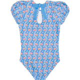 Girls Blue Primrose Puff Sleeve One Piece