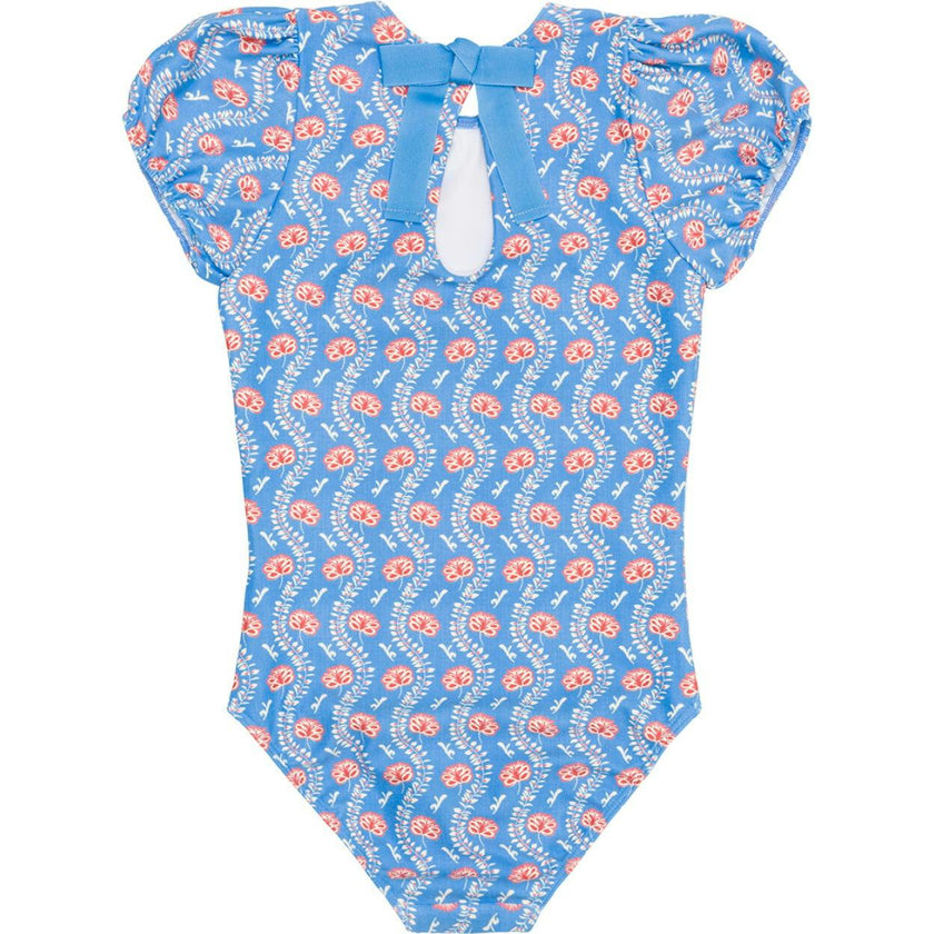 Girls Blue Primrose Puff Sleeve One Piece