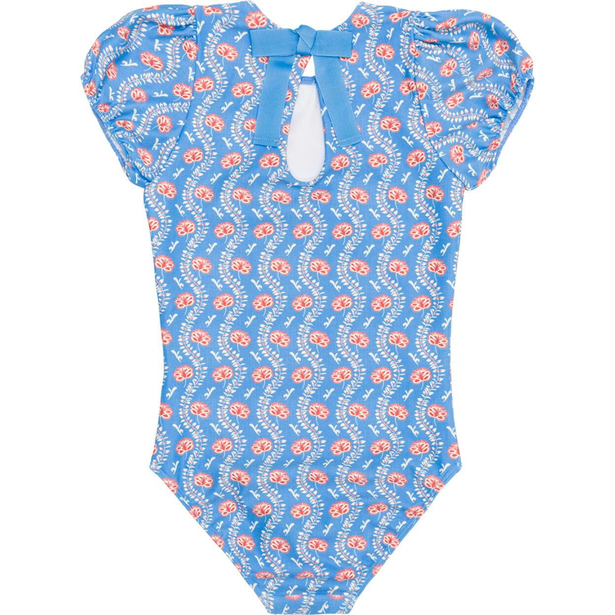 Girls Blue Primrose Puff Sleeve One Piece